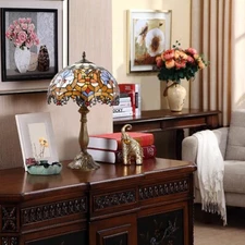 Retro Tiffany Table Lamp Baroque Stained Glass Desk Lamp Antique Decor 18" Tall