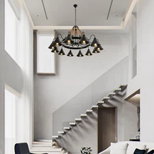 Rustic Hemp Rope Chandelier Ceiling Light Wheel Large Pendant Light Fixture