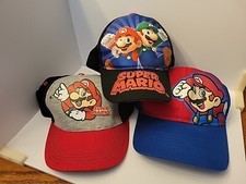 LOT of 3 Super Mario Boy's Blue/Red Adjustable Snapback Cap YOUTH Adjustable