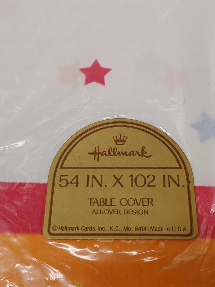 Vtg Hallmark Rainbow & Stars Table Cover All Over Design 54"x 102" made in USA - Image 3 of 4