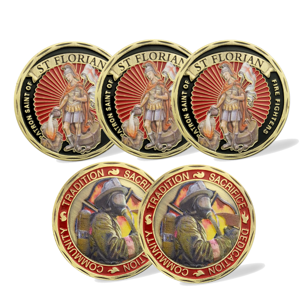 Masked Firefighter Challenge Coin, St Florian Firefighter Prayer Coin Gifts 5Pcs