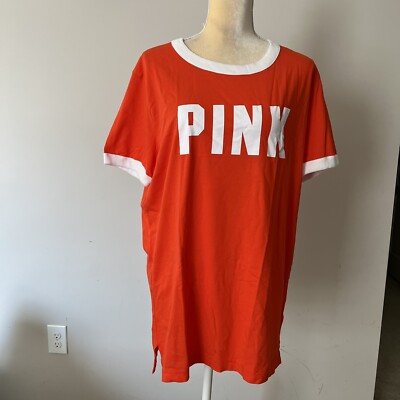 Victoria Secret PINK Orange White Logo T-Shirt Size Medium M ~ VSP2-2022**