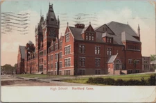 High School  Hartford Conn Poly Chrome Postmark 1910