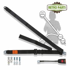 Classic Car Static Seat Belt Front 3 Fixing Points 30cm Buckle Black R330P