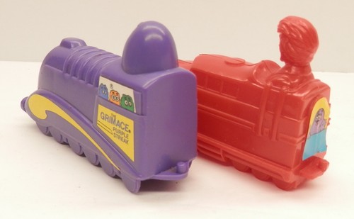Vintage Ronald McDonald locomotiva rossa e smorfia viola striscia Happy Meal treno - Foto 2 di 2