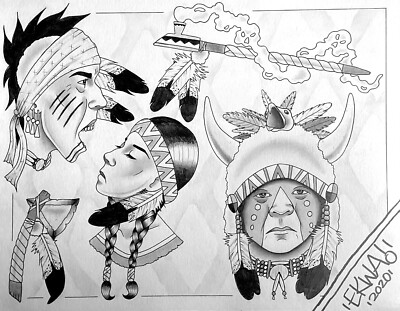 Original Native Tattoo Flash Sheet, 11x14'' (hand drawn by Matt Stick) #32