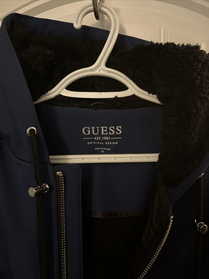Guess Original Design Navy Blue Coat With Hoodie XL - Image 2 of 4