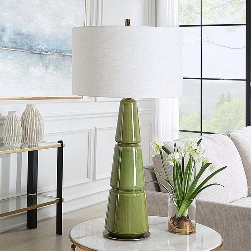 MENDELL MODERN TABLE LAMP CRACKLED MOSS GREEN CERAMIC UTTERMOST 30502 - Picture 3 of 7