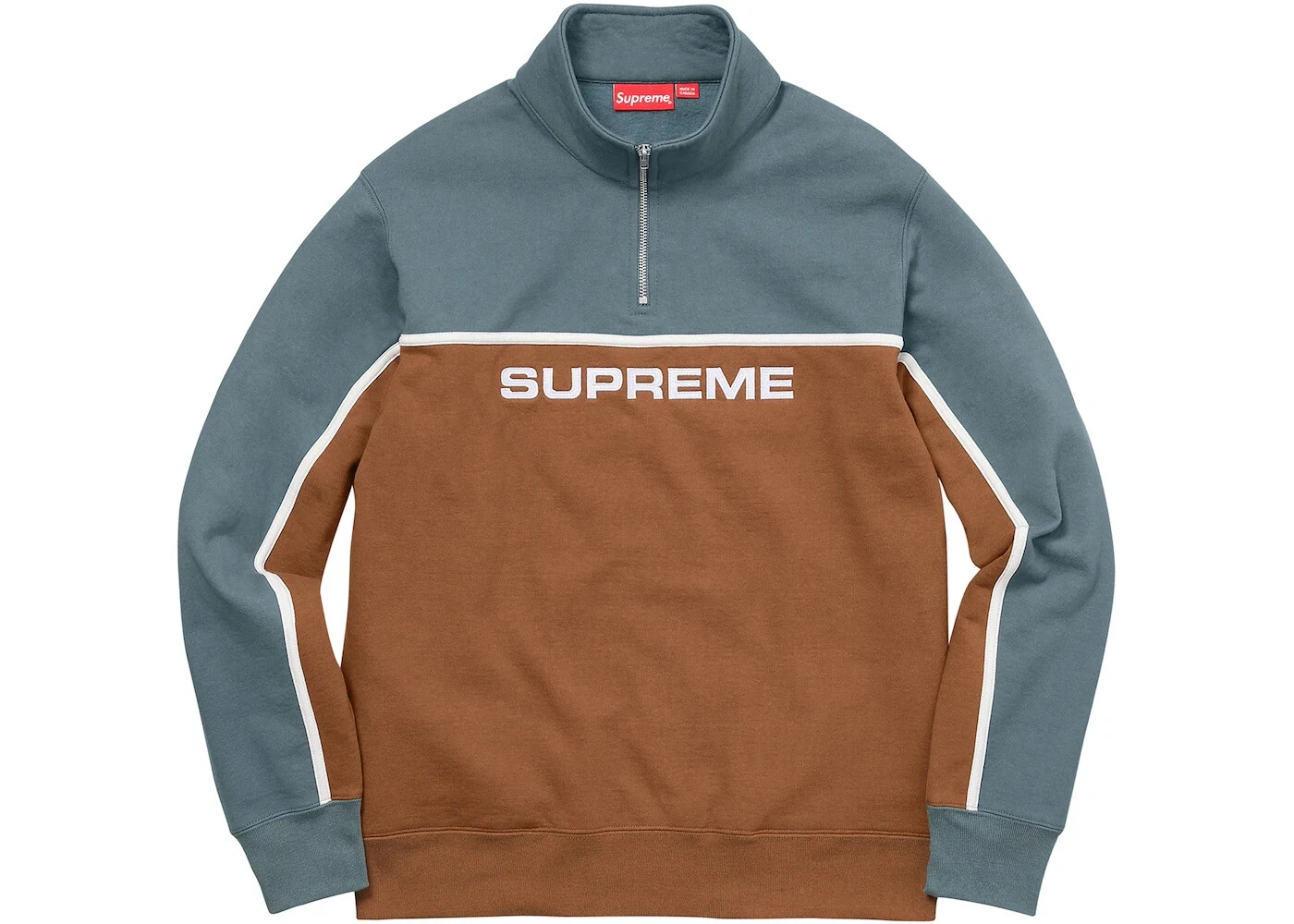Sweat shirt Supreme 2 tons demi zippé rouille sarcelle taille grande FW17 homme d'occasion