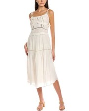 Sea New York Poppy Pintuck Sleeveless Midi Dress Lace Ivory Ruffle XS New 251440