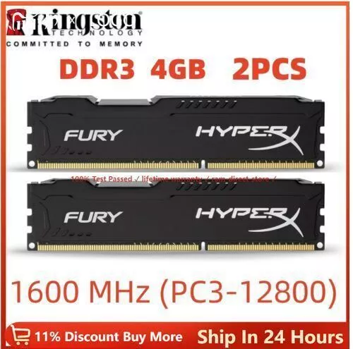 Memoria RAM de escritorio HyperX FURY DDR3 8 GB 2x 4 GB 1600 MHz PC3-12800 DIMM 2 PIEZAS 4 GB - Imagen 1 de 7