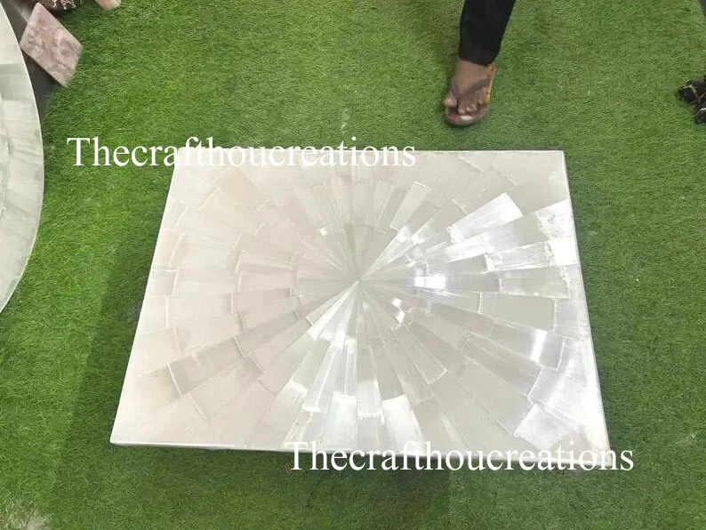 Selenite Stone Center Dining Table Sunburst Art Crystal Healing Gemstone Decor - Image 2 of 4