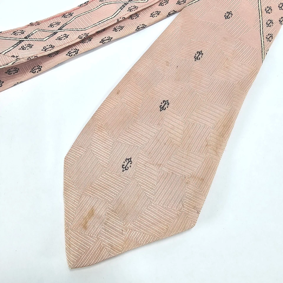 Винтажный Lanvin галстук шелк розовый черный 1970-х напечатано старинный гладкий французский тонкий тонкий - Изображение 2 из 4