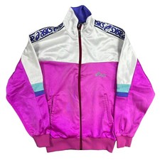 Vintage Asics Track Jacket Tape Logo Full Zip Retro 90s Pink Womens Small