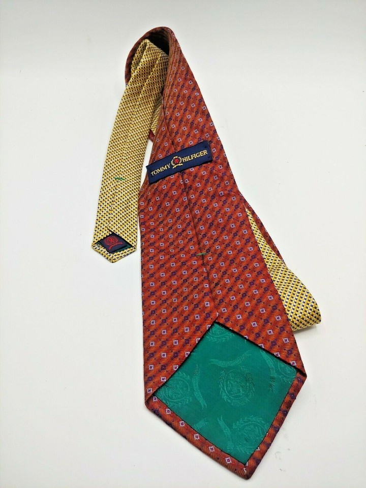 Tommy Hilfiger Red Small Square Pattern Cream Blue Back Silk Necktie ...