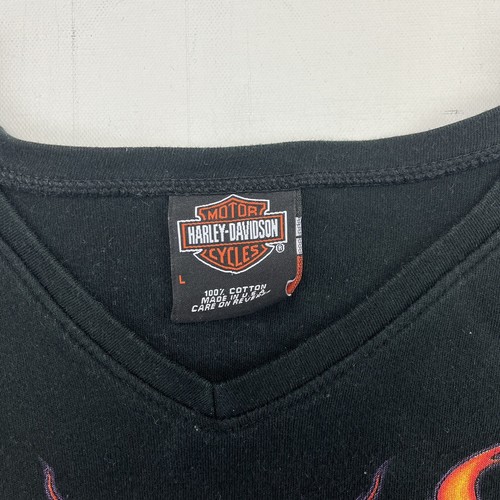 Vtg Y2K Harley Davidson Womens Large Graphic T Shirt V Neck Flames Maryland - Picture 8 of 12