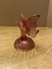 Vintage Fenton Art Glass Cranberry Pink Butterfly Ring Holder 4.5” Edges Glow!