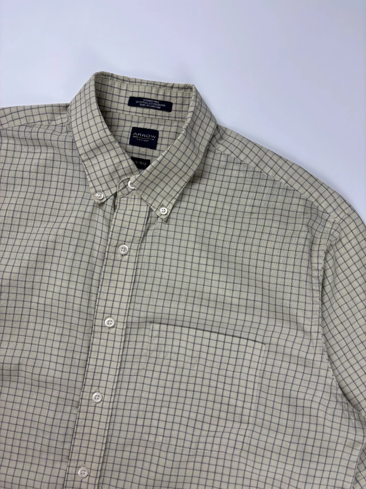 Camisa vintage con botones recortada a cuadros flecha/calce cuadrado/suelta/grande beige Foto 3 de 4