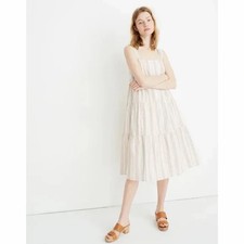 Madewell Button-Back Tiered Dress in Textural Rainbow Stripe Size 10