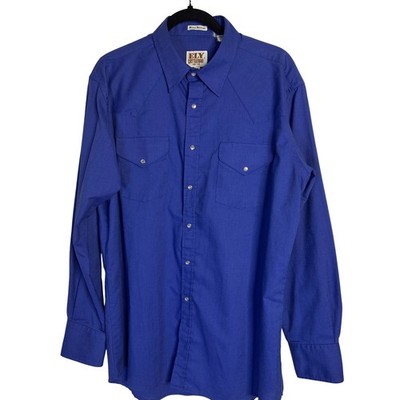 VTG ELY CATTLEMAN Mens Royal Blue Western Pearl Snap Shirt Long Sleeve 16.5 35