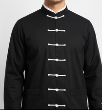 Vintage Oriental Traditional Black Kung Fu Top Shirt Tang Suit Sz M 22  x27  