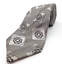 Steven Land Big Knot Luxury Tie Gray Geometric Woven Silk Necktie 64" x 3.5"