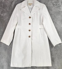 Michael Michael Kors Coat Womens Large White Belted Trench Cotton Long Button Up