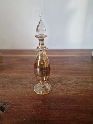 Vintage Ägyptischer Parfum Flakon Glas Gold Ätzt Floral Royal Limitiert
