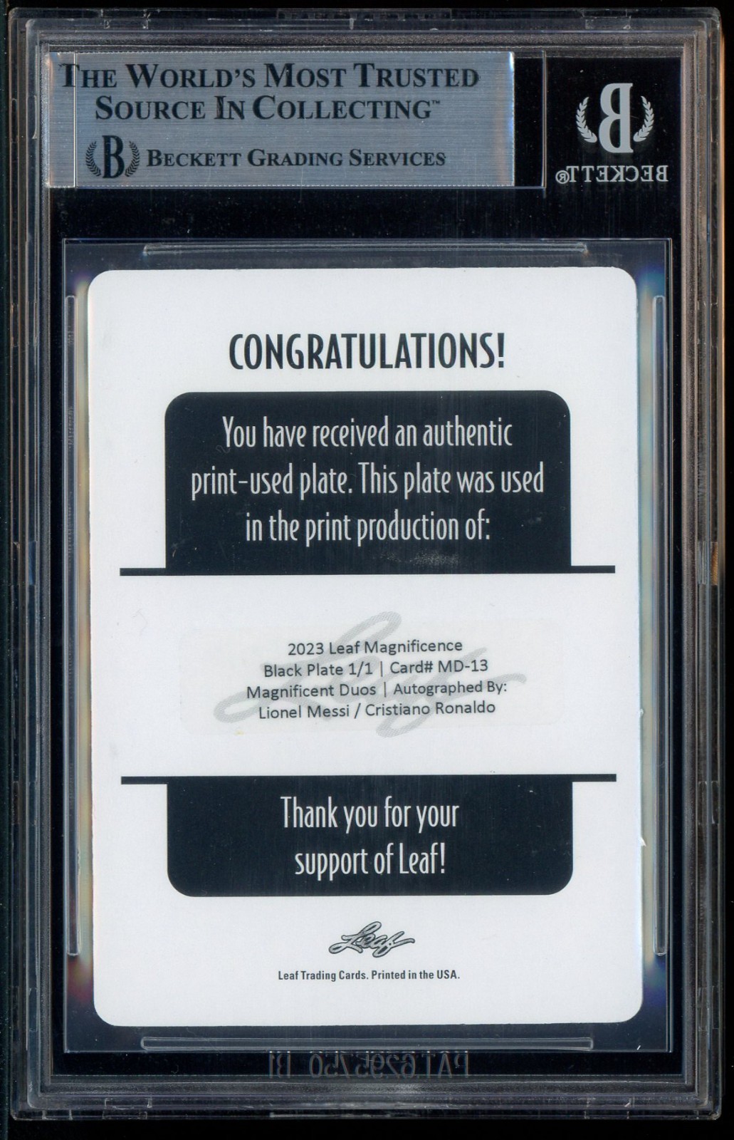 2023 Leaf Magnificence Lionel Messi Cristiano Ronaldo Dual AUTO 1/1 BGS 8 view 3