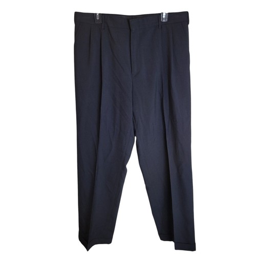 Lands End Mens Size 36 Black Solid Wool Dress Pants