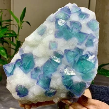 6.32LB Natural purple green octahedral fluorite and crystal symbiosis mineral