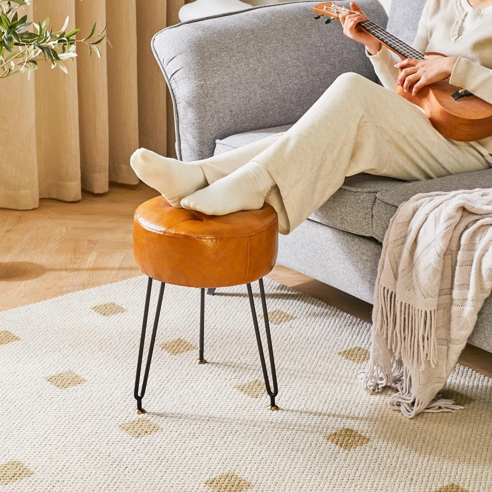 Runde Fußstütze aus Kunstleder, Make-up-Hocker, PU-Schminktisch, Sitzpuff, Co... - Bild 4 von 4