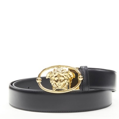 VERSACE La Medusa Insignia gold oval buckle black leather belt 115cm 44-48''