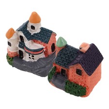2 pezzi Micro Paesaggio Resina Castello Cottage Case Statua Vintage Miniature