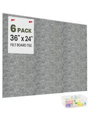 Large Cork Board for Wall 36" x 24", 6 Pack Gray Bulletin Board, Felt Wall Ti...