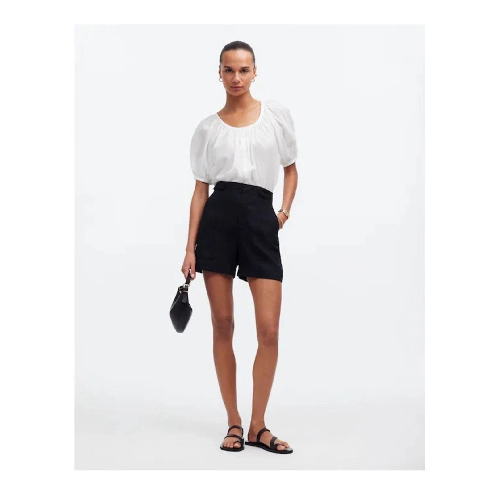 NWT Madewell Clean Button-Tab Shorts in 100% Linen Black N0408 Size 2-4