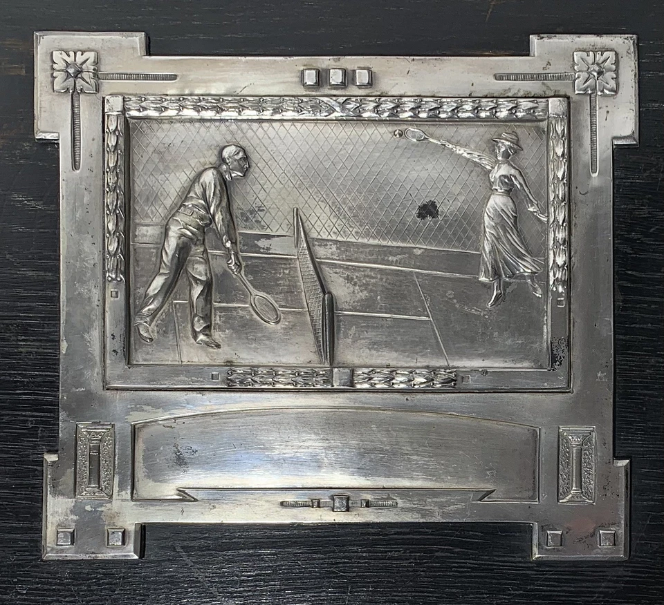 Placa de bronze placa de prata de tênis século XIX ART NOUVEAU - Imagem 2 de 4