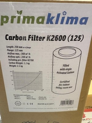 Prima Klima Aktivkohlefilter K2600-125   240 m³/h   Ø 125 mm   CTC75 Kohle