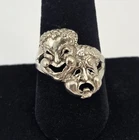 Vintage Sterling Silver Comedy Tragedy Drama Mask Thespian Ring Sz 9 - 5.6g