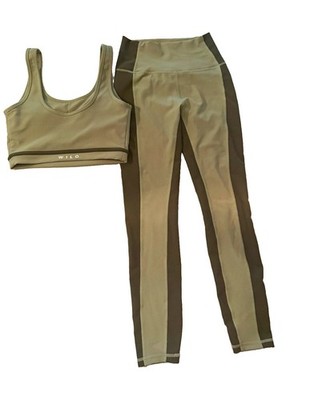 WILO Women's 2-Piece Activewear Set Bra & Leggings Colorblock Green/Black XS
