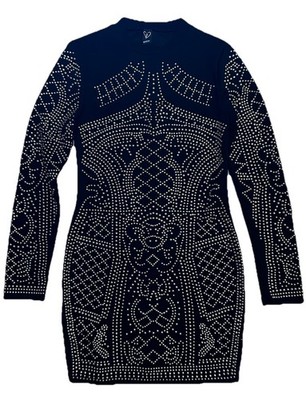 Windsor Womens Black Studded Long Sleeve Bodycon Mini Dress cocktail Medium