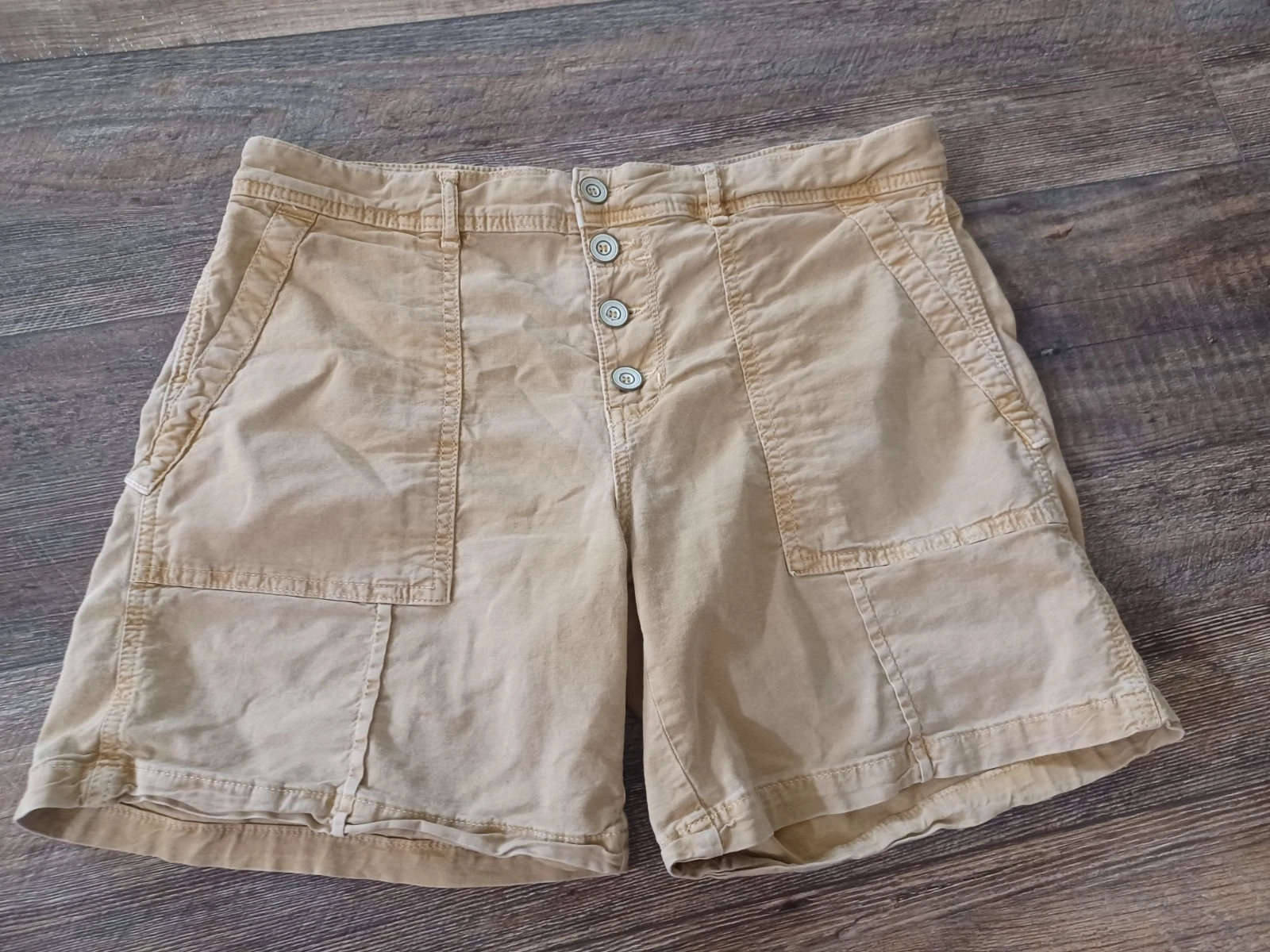 Anthropologie THE WANDERER chino beige linen blend Button Fly Shorts Size 29