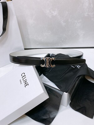 Celine Women's Black White Reversible Silver Logo Leather Belt Size 80