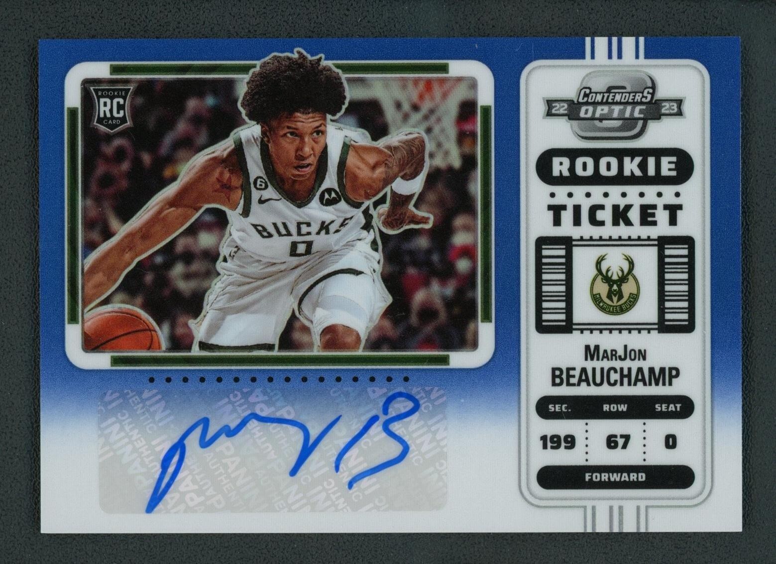 2022-23 MARJON BEAUCHAMP 48/49 AUTO PANINI CONTENDERS OPTIC RC TICKET BLUE
