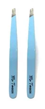 Mr Tweeze Stainless Steel Slant Tweezer, Blue (2 Pack)