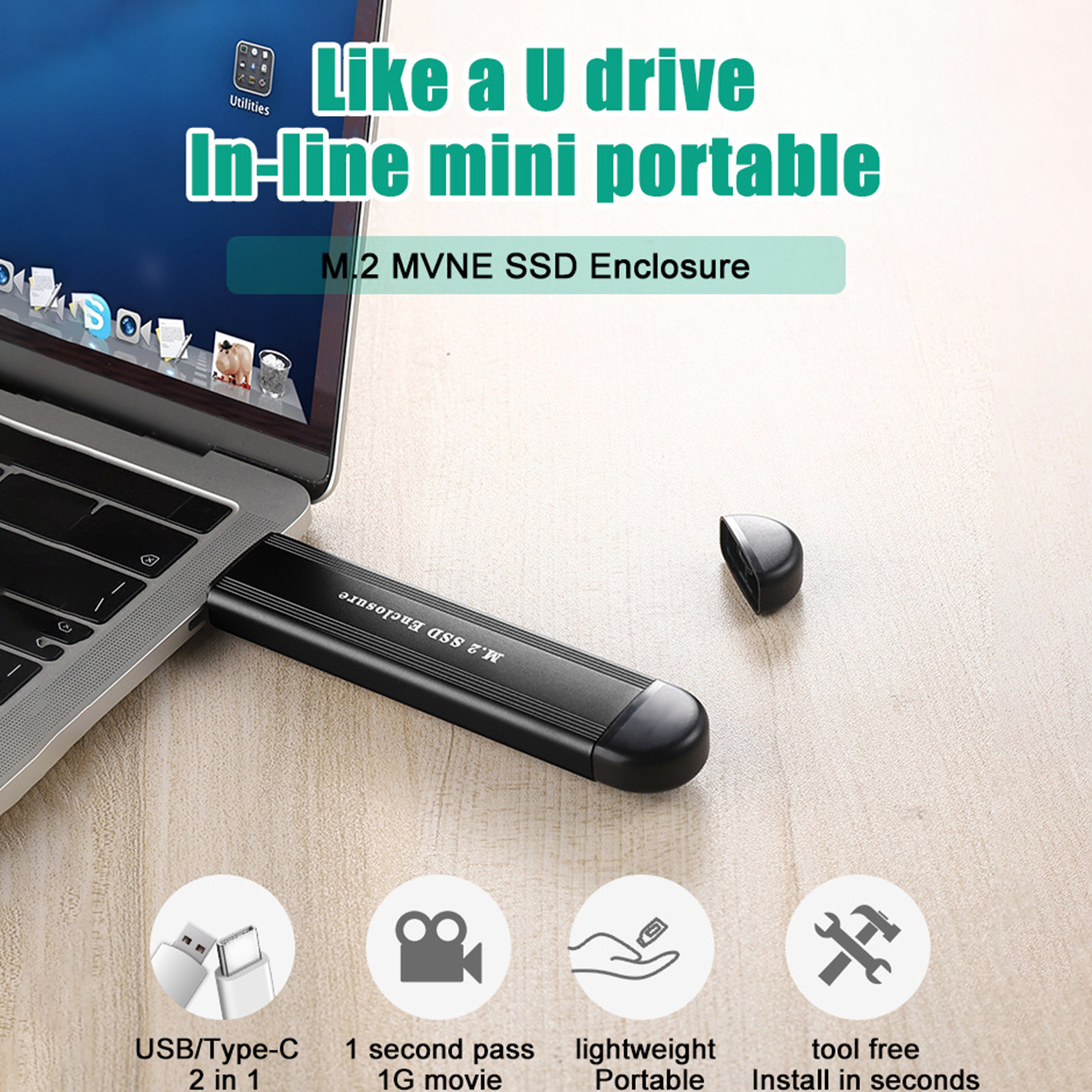 Ssd Enclosure Dual Protocol Smart Sleep M.2 Nvme/sata Type-c/usb3.1 Sdd Hard-image