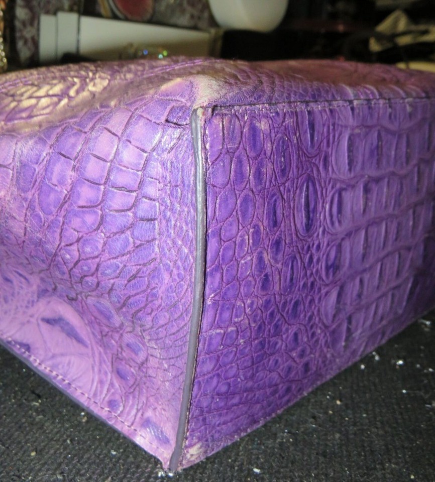 Furla Jucca Electric Plum Italian Croc Embossed Leather Satchel