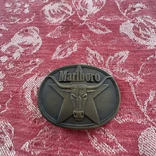 Marlboro Bull Steer Logo Star Belt Buckle Solid Brass Philip Morris 1987