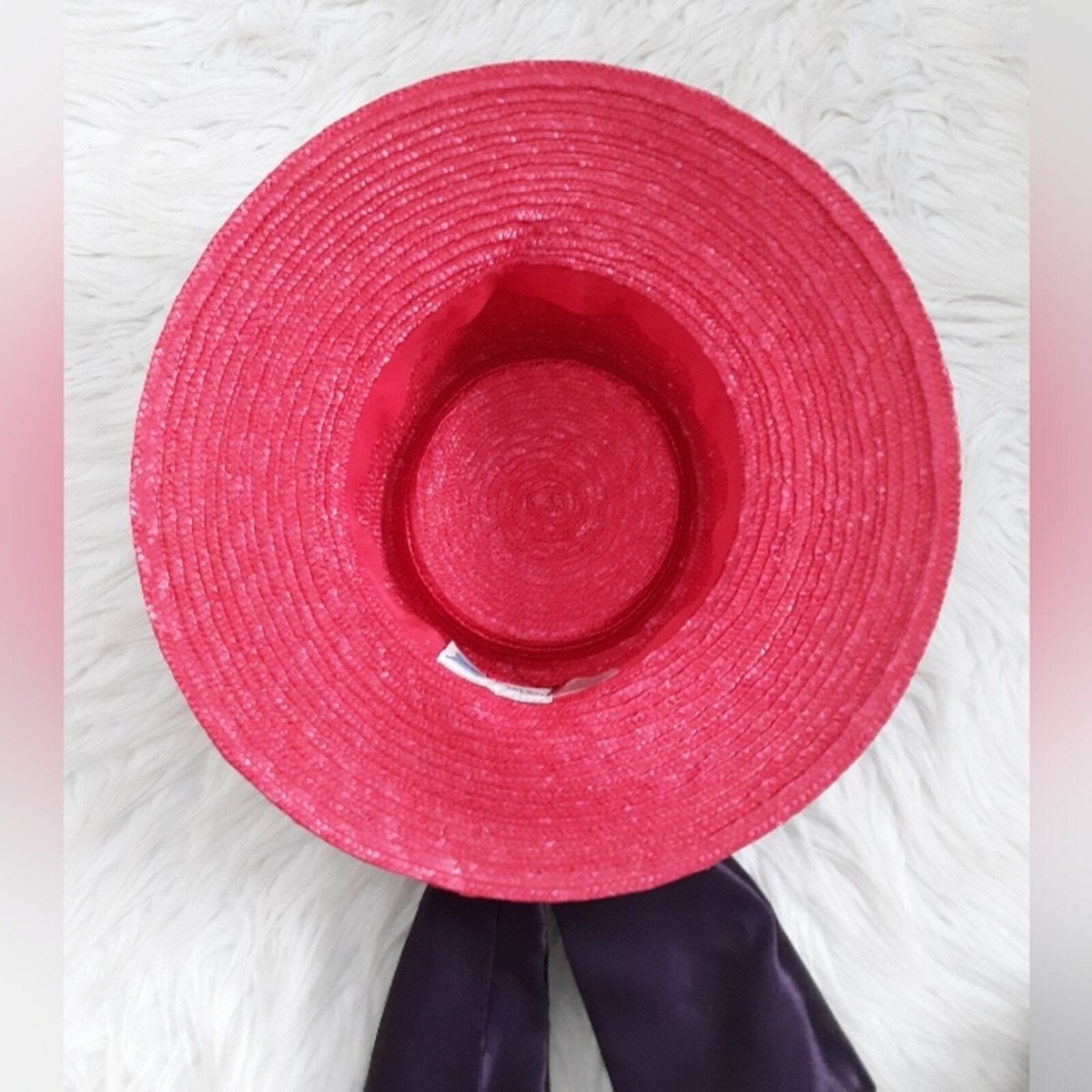 VTG Betmar NY Straw Satin Bow Hat Vintage Betmar NY Pink Straw Purple Satin Bow Hat | eBay main image 3