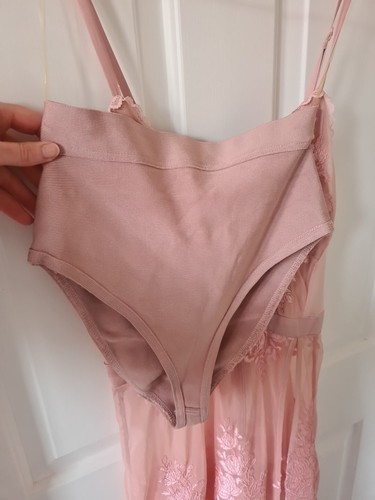 House of CB Lucia Dress Sheer Lace And Bandage Maxi Two-Piece Set in Rose Pink - Picture 7 of 18